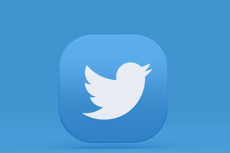 Zdjęcie logo aplikacji twitter renderowanie 3d na niebieskim tle