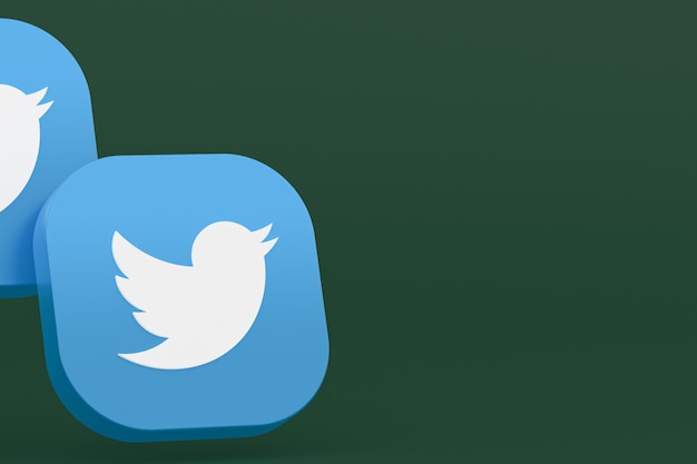 Logo aplikacji Twitter renderowanie 3d na zielonym tle