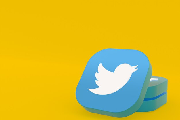 Logo aplikacji Twitter renderowanie 3d na żółtym tle