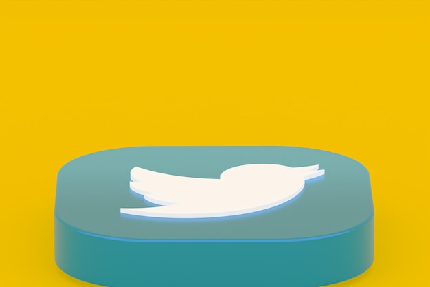 Logo aplikacji Twitter renderowanie 3d na żółtym tle