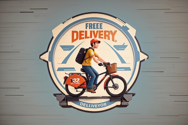 Logo bezpłatnej dostawy z motocyklistą lub kurierem