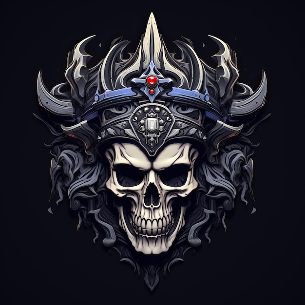 Zdjęcie logo czaszki z koroną nad nią w stylu czarno-białego realizmu unikalny projekt postaci