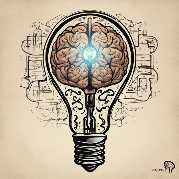 Logo dla firmy, na której wizerunek przedstawia żarówkę w kształcie karaweli z mózgiem w środku