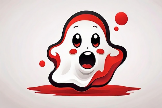 Zdjęcie logo ducha w kolorze czerwonym z uroczym i zabawnym wyrazem unoszącym się na surowym białym tle papieru