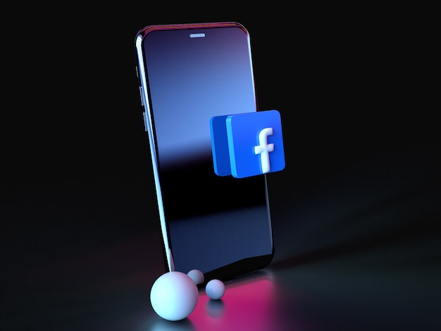 Logo Facebooka nad ikoną smartfona 3d Premium Photo 3D Błyszczący Matowy Rendering