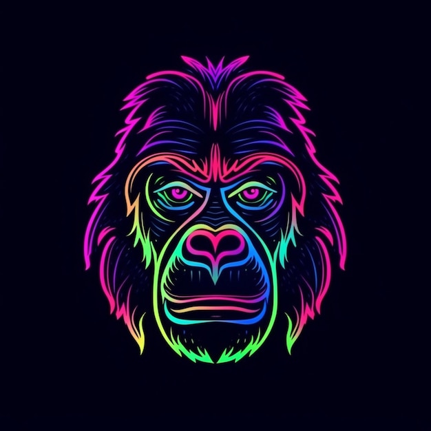 Zdjęcie logo głowy goryla w stylu neonowym