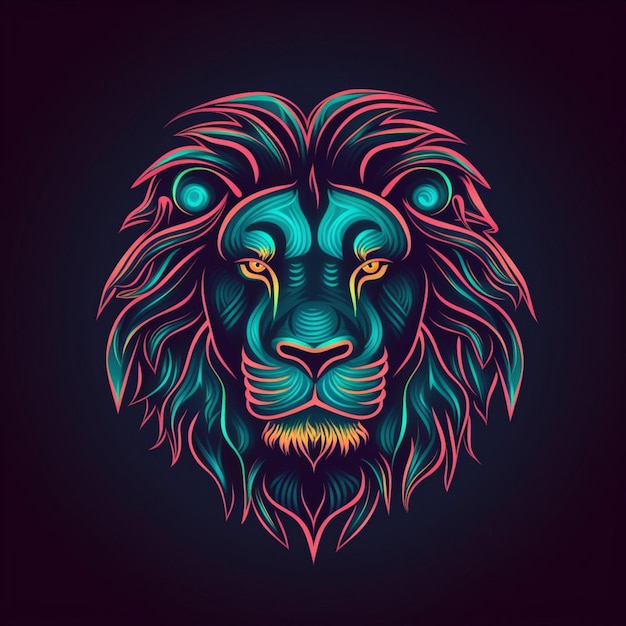 logo głowy lwa w stylu neonowym