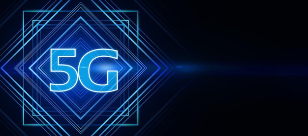 Logo hologramu 5g z pustą przestrzenią w pobliżu technologii i koncepcji połączenia Makieta renderowania 3d