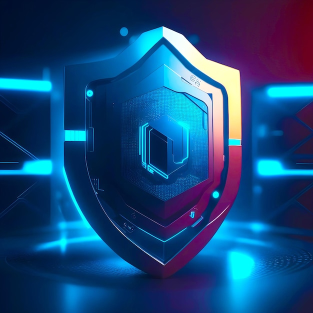 Logo ikony plakatów bezpieczeństwa cybernetycznego z kolorem i neonem Ai Generated