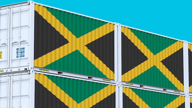 Logo Jamajki Ikony globalnego handlu Logo i flaga na metalowych kontenerach transportowych
