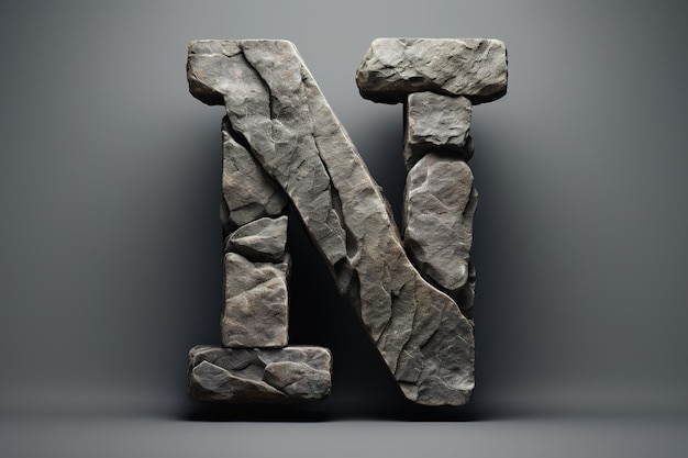 Logo kamień litery alfabetu N na szarym tle naturalna typografia logotyp minimalizm