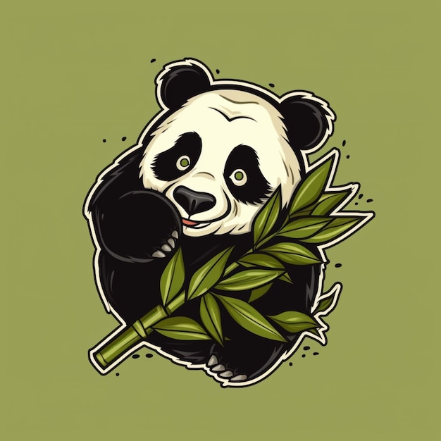 Logo kreskówki Panda jedzące bambus 10