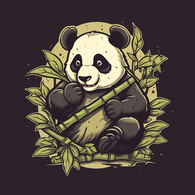 Logo kreskówki Panda jedzące bambus 17