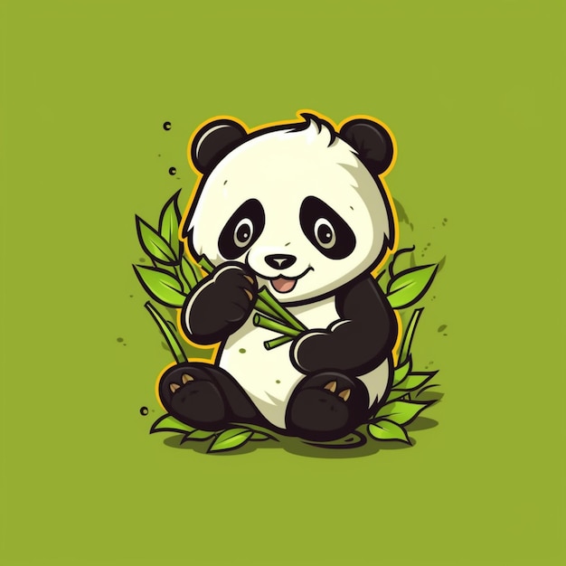 Logo kreskówki Panda jedzące bambus 7