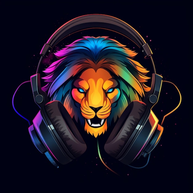 Logo lwa na słuchawce z prostym tłem