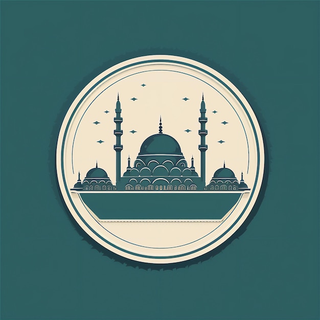 logo meczetu z kopułą i minaretem oraz okrągłą ramą