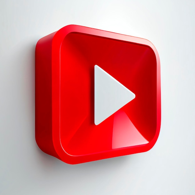 Zdjęcie logo przycisku odtwarzania youtube z białym tłem unoszącym się w renderowaniu 3d.