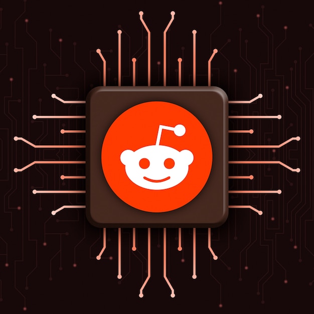 Logo Reddit na realistycznym tle technologii cpu 3d
