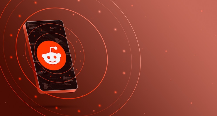 Zdjęcie logo reddit na telefonie z technologią renderowania 3d