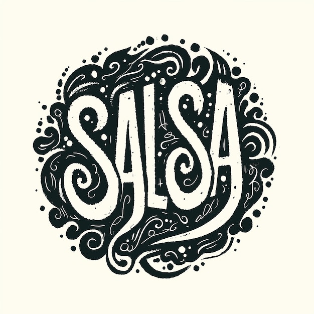 Zdjęcie logo salsa jest napisane w kręgu słowo jest napisane kursywą z wirami i pętlami, które nadają mu unikalny i artystyczny wygląd scena jest zabawna i kreatywna