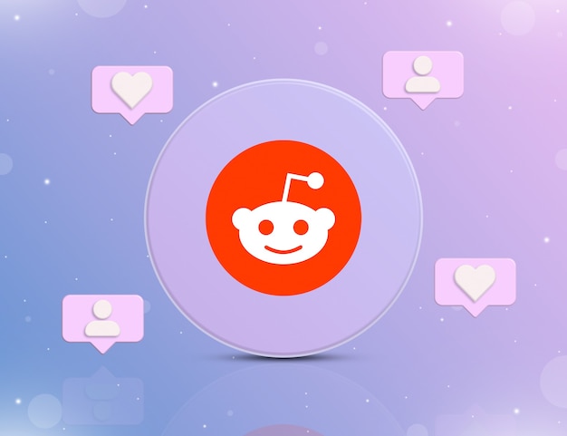 Logo Sieci Społecznościowej Reddit Z Ikonami Powiadomień O Nowych Polubieniach I Obserwujących Wokół 3d