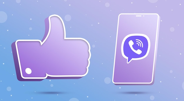 Logo Viber na smartfonie z kciukami do góry jak ikona 3d