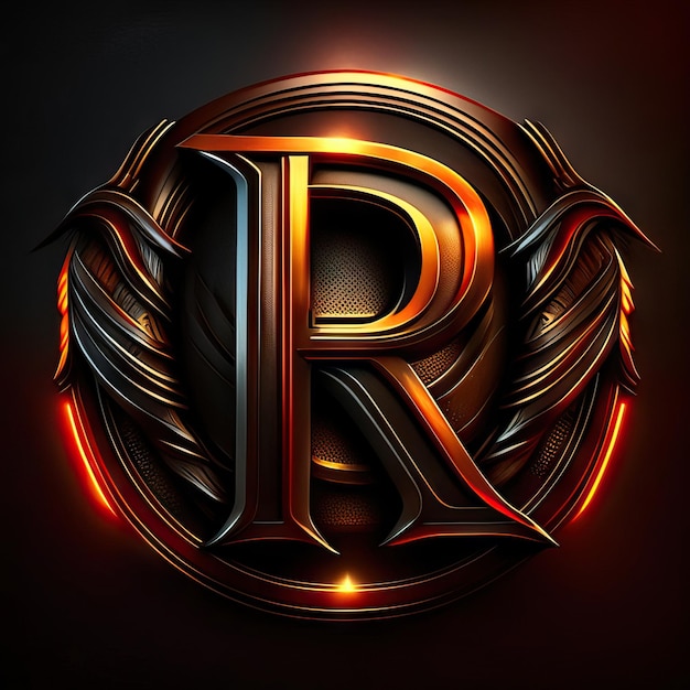 Logo w kształcie litery R ze złotymi i czerwonymi detalami