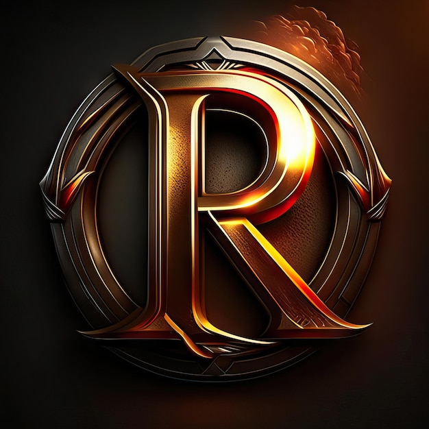 Logo w kształcie litery R ze złotymi i czerwonymi detalami