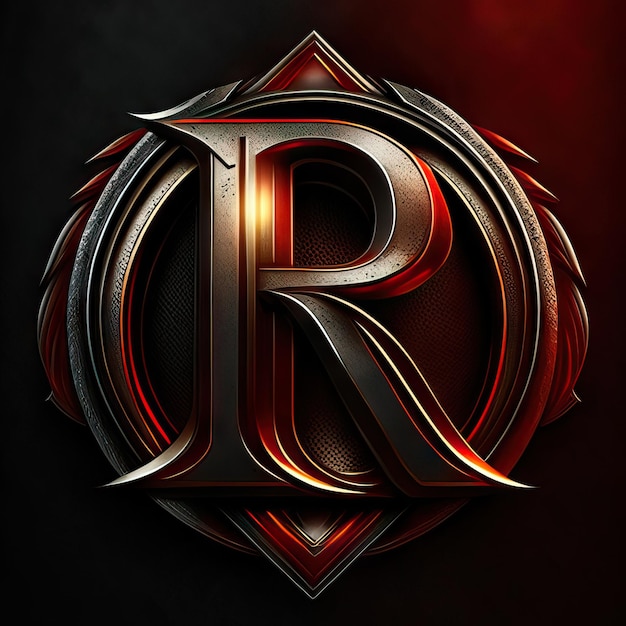 Zdjęcie logo w kształcie litery r ze złotymi i czerwonymi detalami