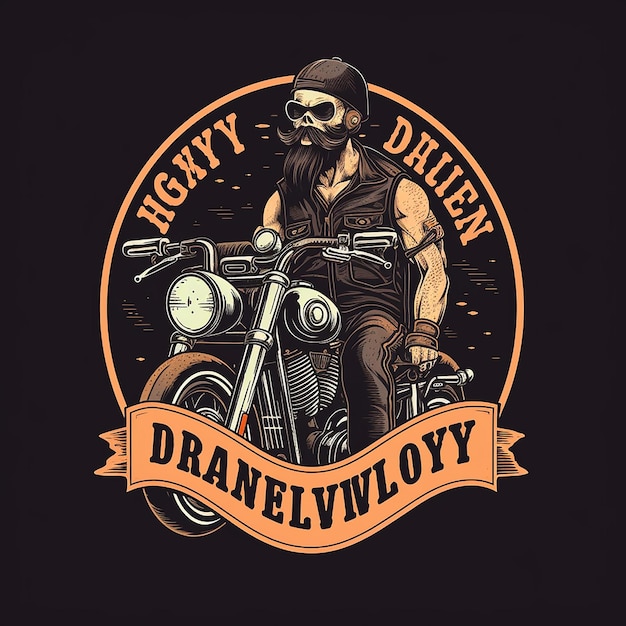 Zdjęcie logo w stylu harley davidson artystyczny styl wektorowy płaskie kolory vintage ręcznie narysowane