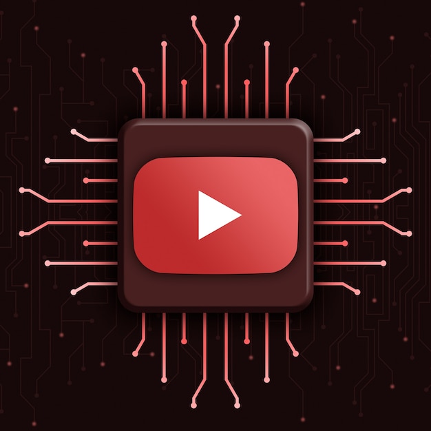 Logo Youtube na realistycznym tle technologii cpu 3d