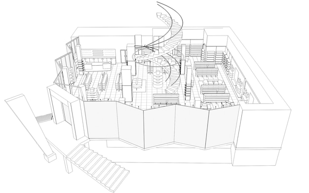lokal handlowy wizualizacja wnętrza sklepu ilustracja 3D