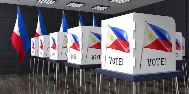 Lokal wyborczy na Filipinach z wieloma kabinami do głosowania Koncepcja wyborów 3D