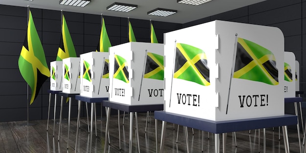Lokal wyborczy na Jamajce z wieloma kabinami do głosowania Koncepcja wyborów 3D