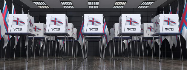 Lokal wyborczy na Wyspach Owczych z wieloma kabinami do głosowania Koncepcja wyborów 3D ilustracja