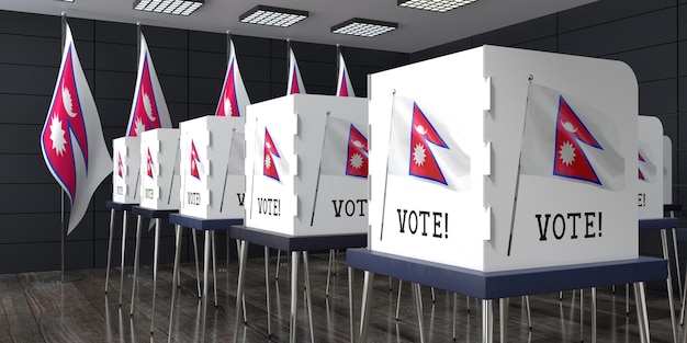 Lokal wyborczy w Nepalu z wieloma kabinami do głosowania Koncepcja wyborów 3D
