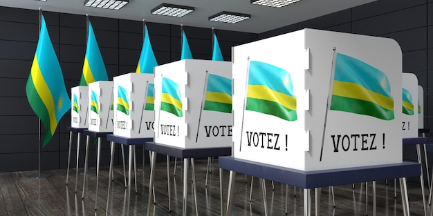 Lokal wyborczy w Rwandzie z wieloma kabinami do głosowania Ilustracja 3D koncepcji wyborów