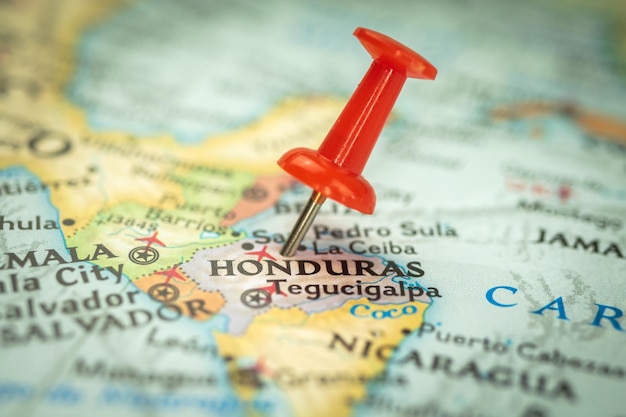 Lokalizacja Honduras czerwona pinezka na znaczniku mapy podróży i punkt zbliżenie turystyka i koncepcja podróży Ameryka Północna
