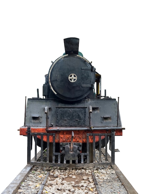 Zdjęcie lokomotywa parowa z przodu pociągu vintage na kolei
