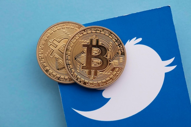 Londyn Wielka Brytania Marzec 2021 Kryptowaluta Bitcoin Na Logo Mediów Społecznościowych Na Twitterze