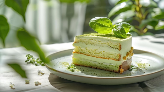 Loputyn i Matcha Dessert w miękkim zielonym naturalnym świetle