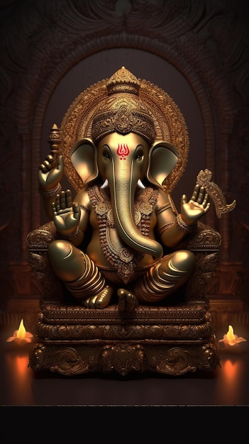 Lord Ganesha otoczony jest kwiatami Festiwal Ganesh Indyjski festiwal Ganesh Chaturthi