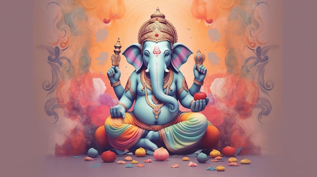 Lord ganesha pastelowe płaskie tło Generatywne ai