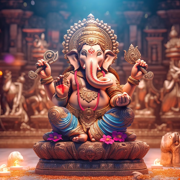 Lord Ganesha siedzi na tronie