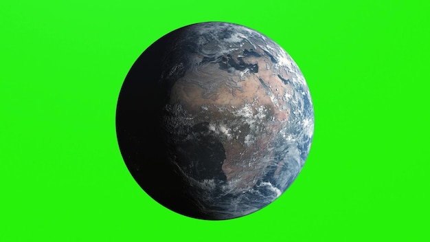Zdjęcie lot na ziemię ziemia w kosmosie na zielonym ekranie wysoka szczegółowa tekstura 3d ilustracja