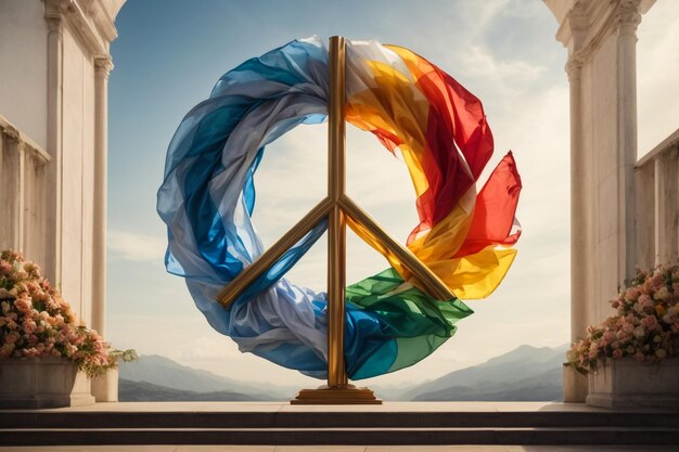 Zdjęcie lotar 2018 berlin logo symbolu pokoju składające się z kwiatów