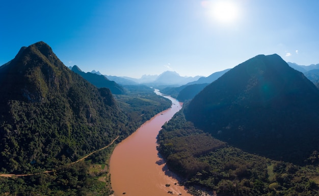 Lotnicze Panoramiczne Nam Ou Rzeka Nong Khiaw Muang Ngoi Laos
