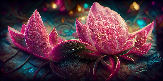 Lotus różowy światło natura Fantasy ilustracja 3D. Tło kwiat lotosu