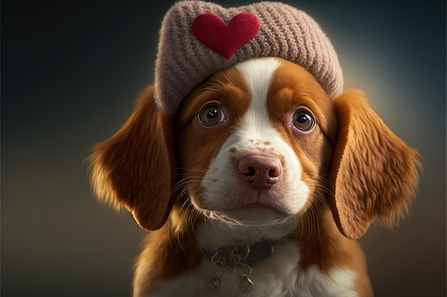 Lovable puppy z zabawnym kapeluszem w kształcie serca Przeznaczone do walki radioelektronicznej w pomieszczeniach Kolor tła Koncepcja miłości i terness Generative AI
