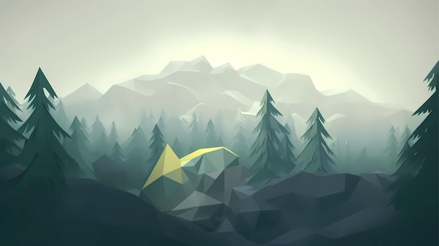 Low poly 3D Minimalistyczny krajobraz górski_ Generatywny Ai